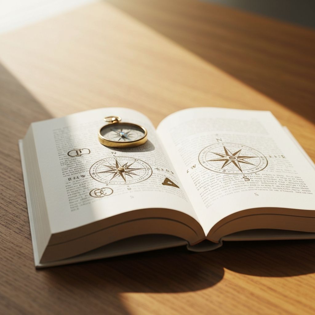 Open book with compass